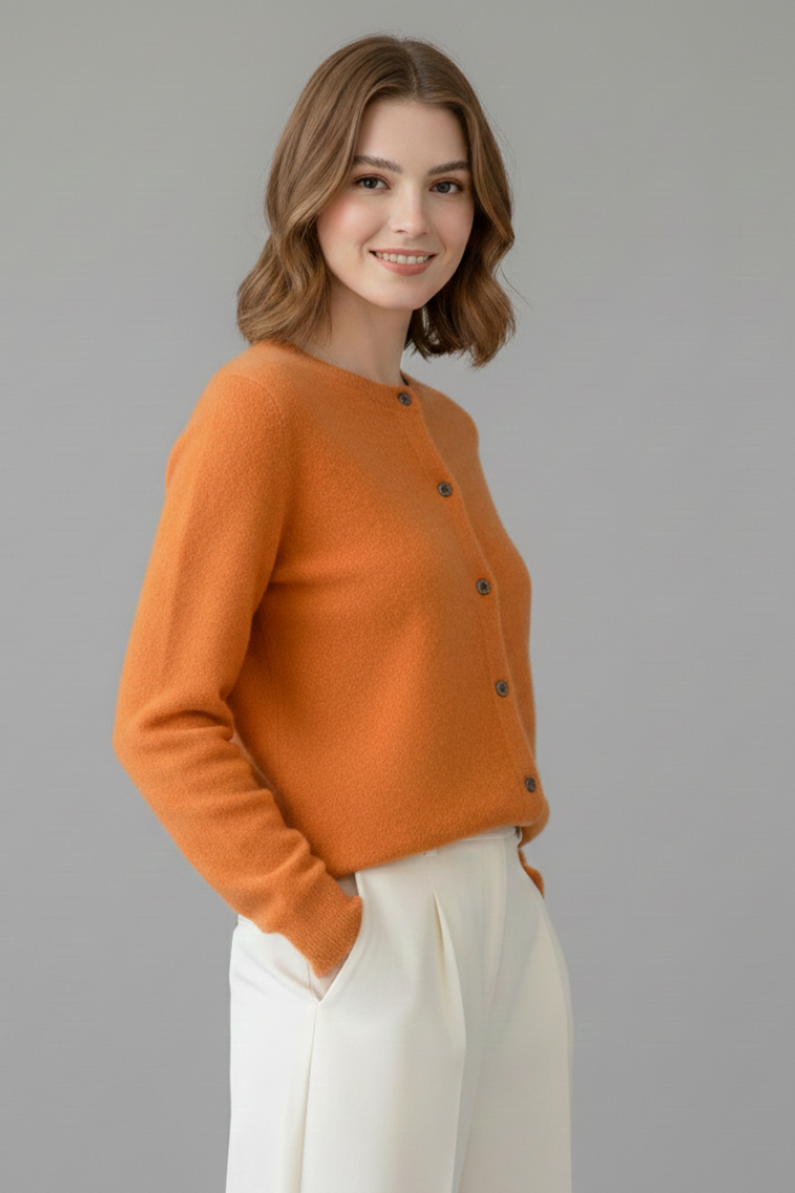 Women’s Cardigan with Round Neck and Buttons