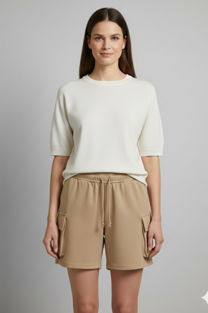 Women’s Cargo Shorts with Elastic Waist and Flap Pockets