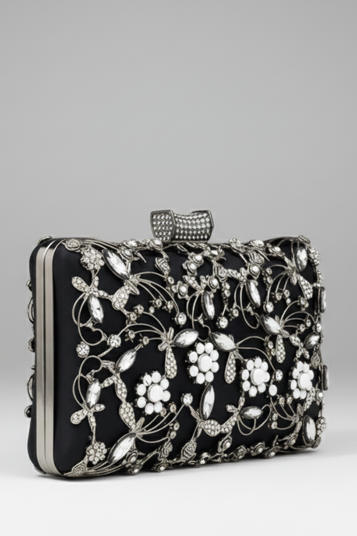 Women’s Clutch Bag with Embroidered Surface and Stone Detailing