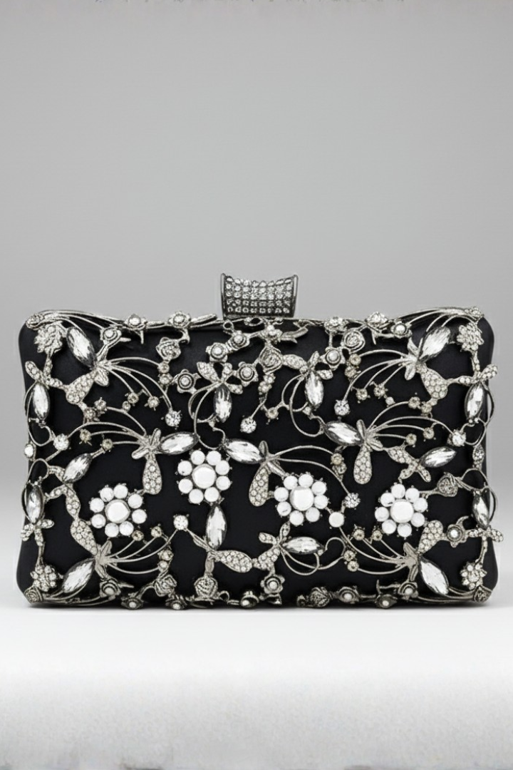 Women’s Clutch Bag with Embroidered Surface and Stone Detailing