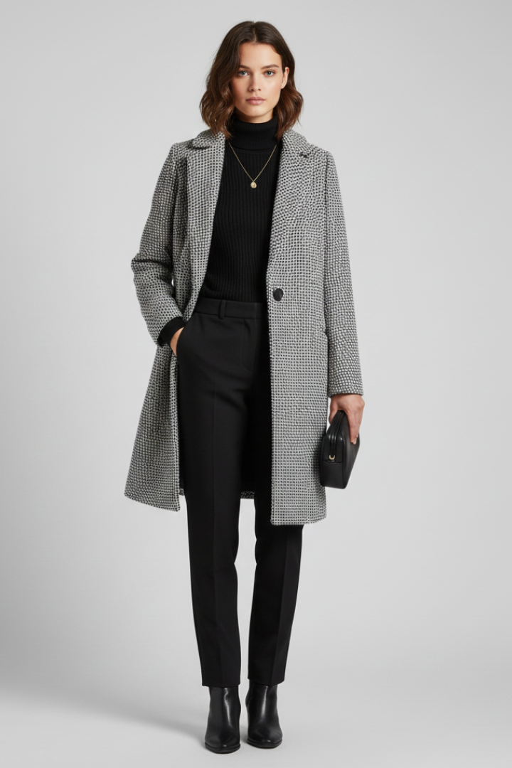 Women’s Coat with Blazer Collar and Woven Texture