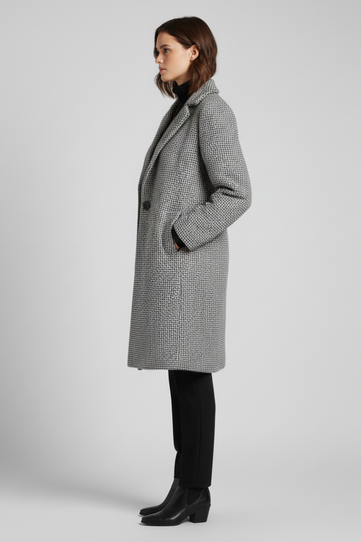 Women’s Coat with Blazer Collar and Woven Texture