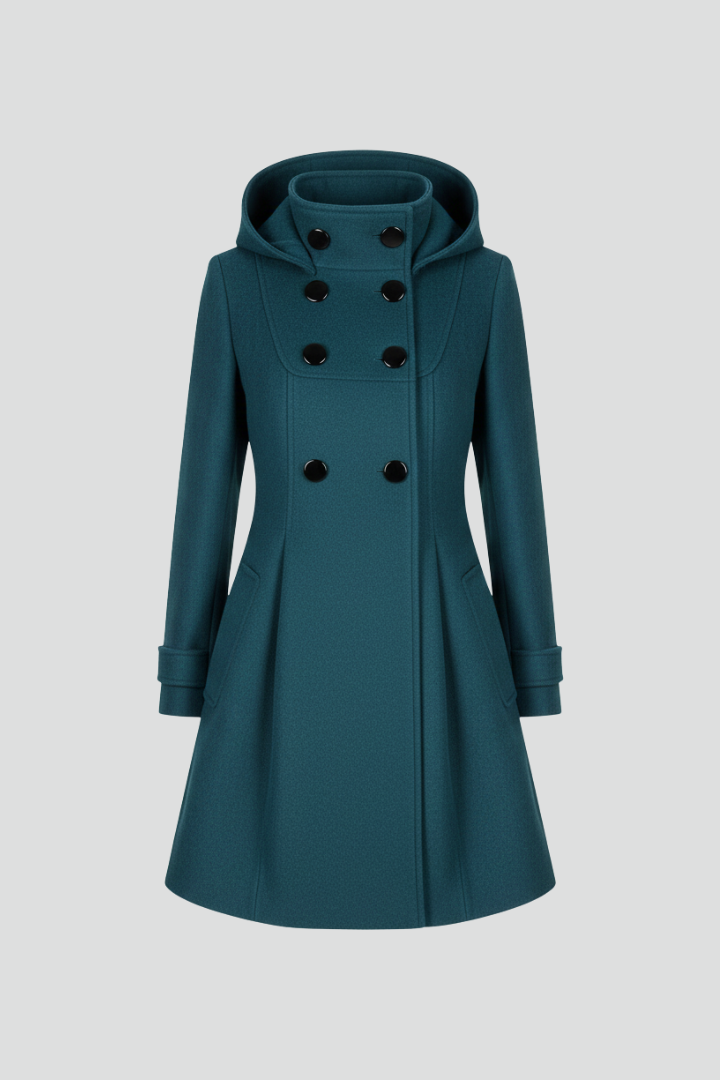 Women’s Coat with Hood and Double Button Front