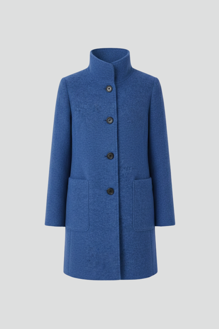 Women’s Coat with Round Neck and Button Closure