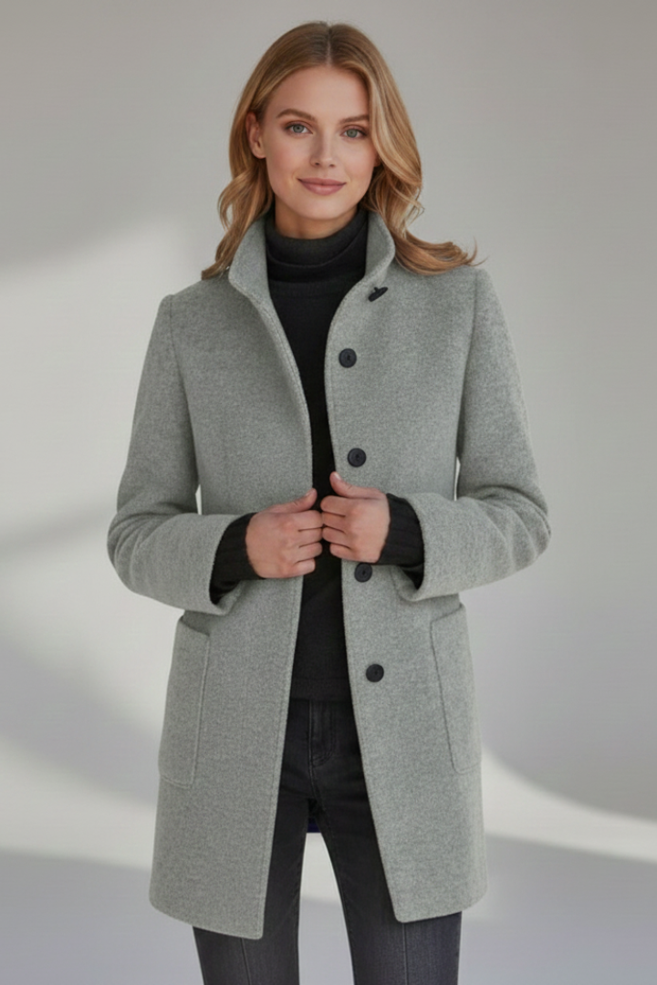 Women’s Coat with Stand Collar and Pockets