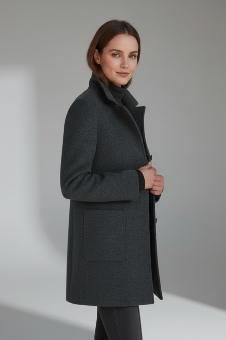 Women’s Coat with Stand Collar and Pockets