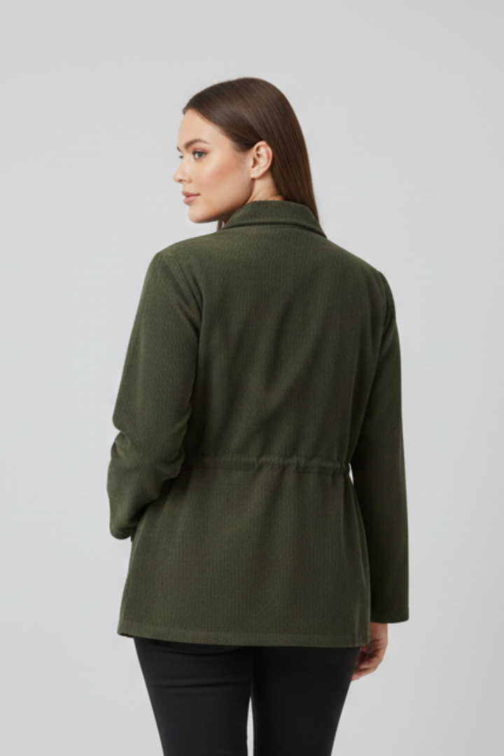 Women’s Corduroy Jacket with Drawstring Waist and Buttons