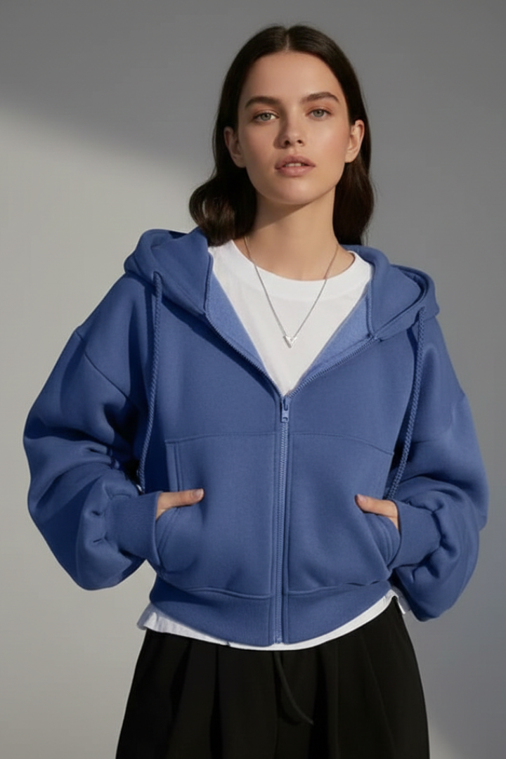Women’s Cropped Jacket with Hood and Zip