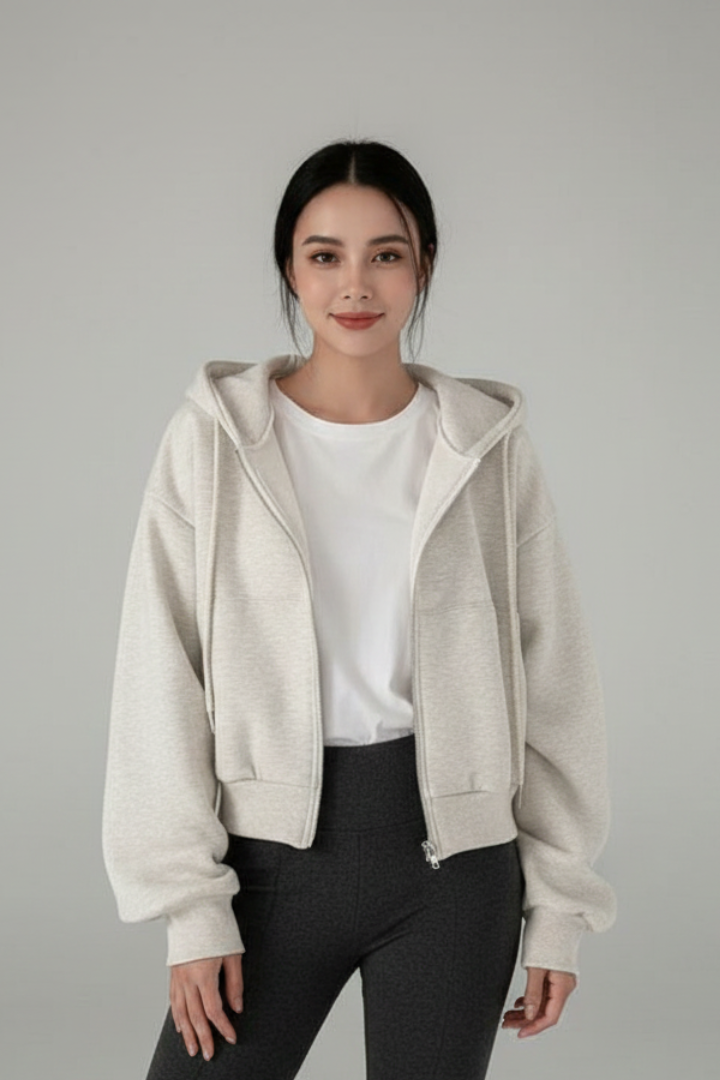 Women’s Cropped Jacket with Hood and Zip