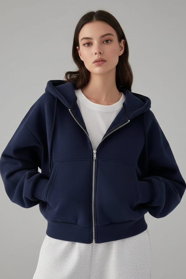 Women’s Cropped Jacket with Hood and Zip