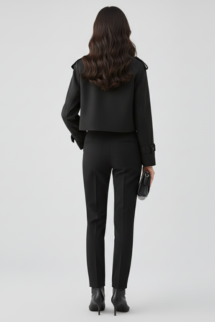 Women’s Cropped Jacket with Lapel Collar and Belted Cuffs