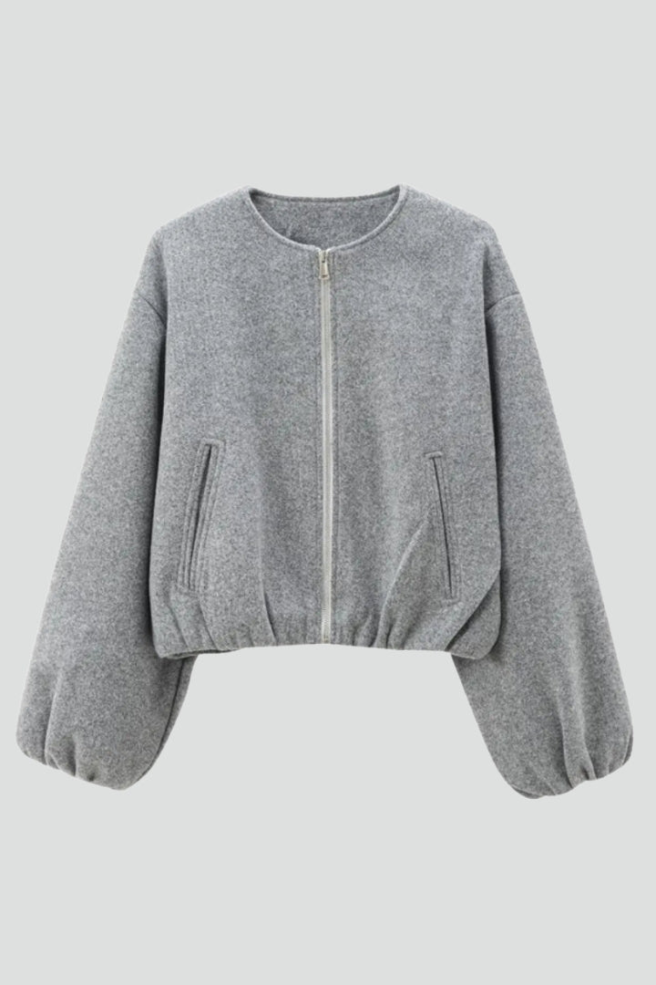 Women’s Cropped Jacket with Zip Fastening and Long Sleeves