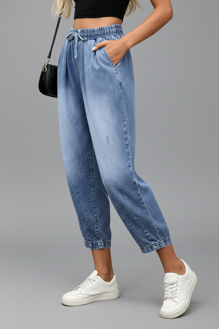 Women’s Cropped Trousers with Drawstring Waist and Pleats