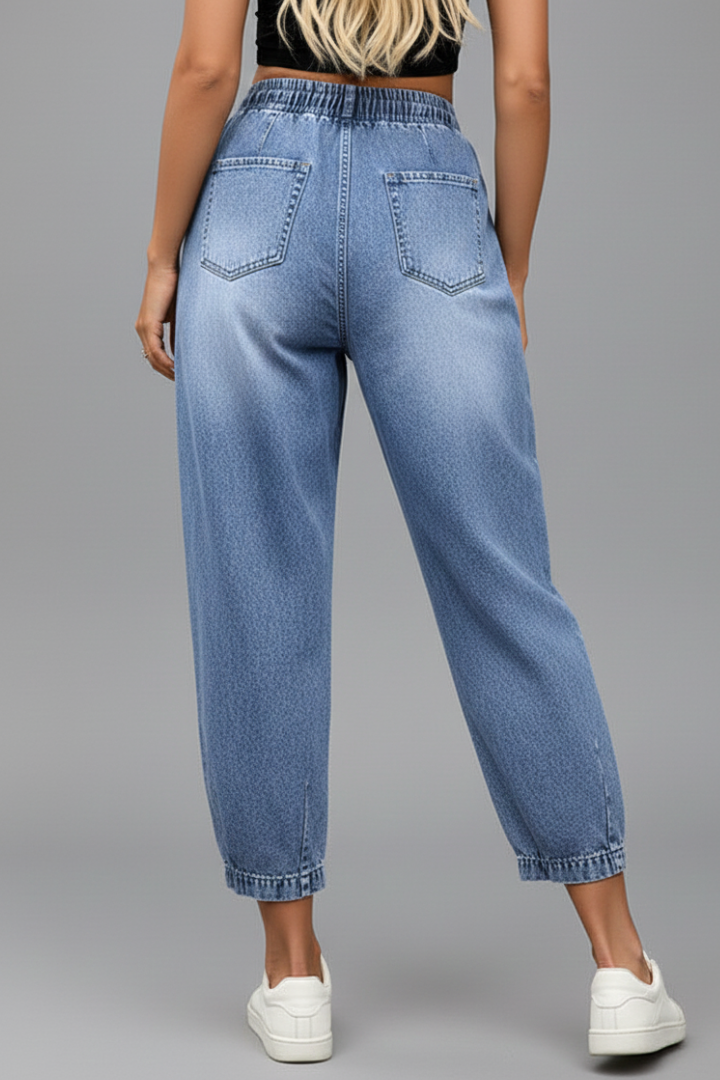 Women’s Cropped Trousers with Drawstring Waist and Pleats