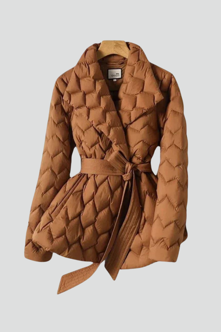Women’s Down Coat with Belt and Insulated Structure