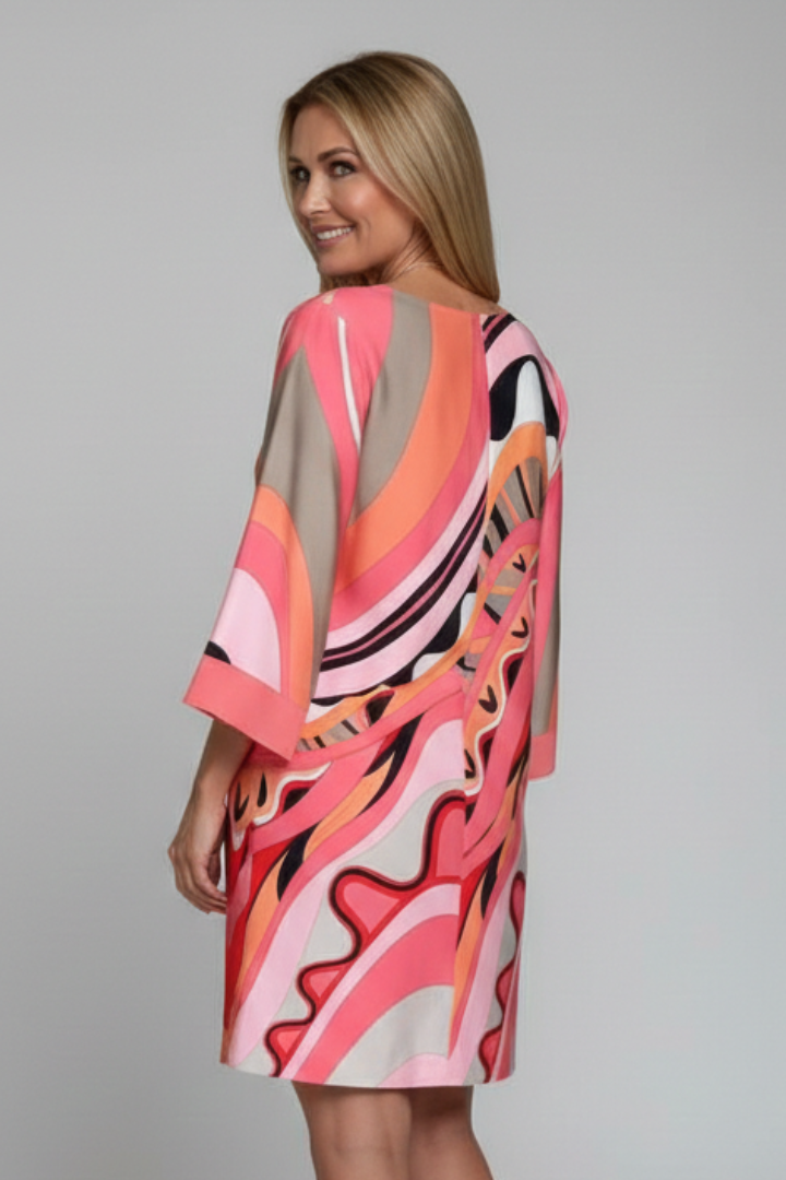 Women’s Dress with Abstract Print and Long Sleeves
