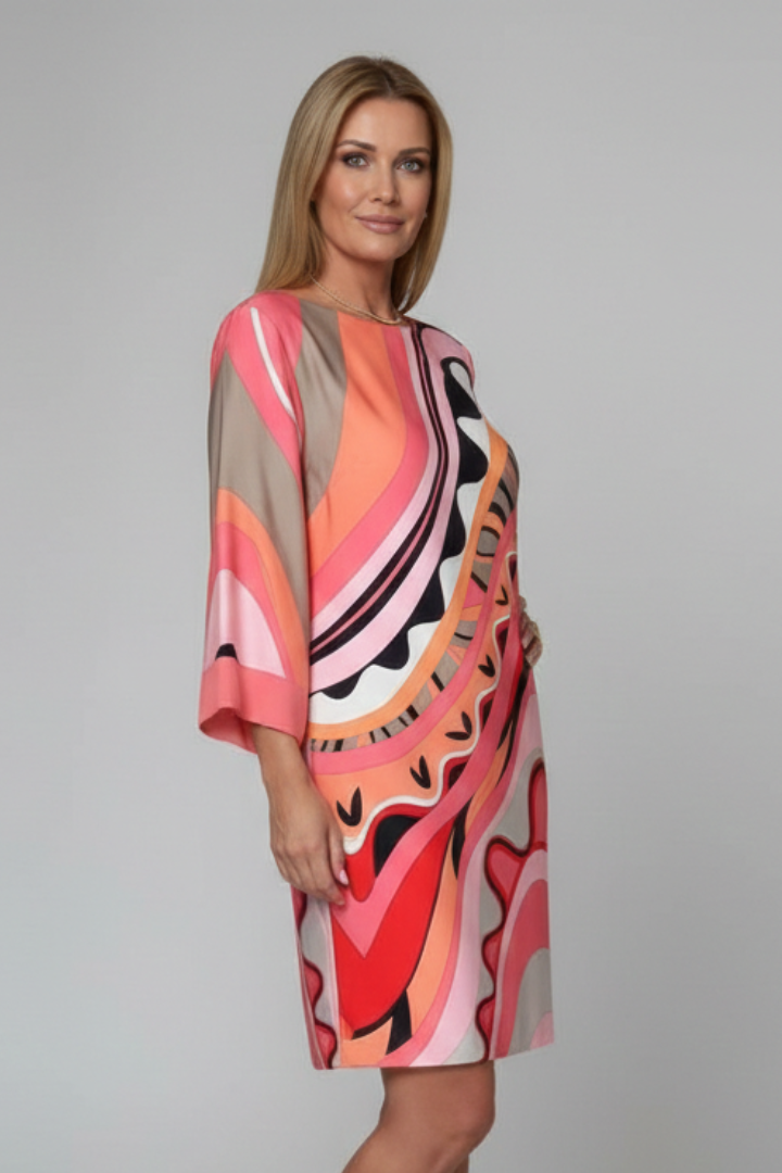 Women’s Dress with Abstract Print and Long Sleeves