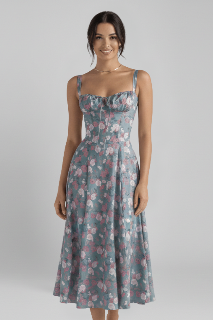 Women’s Dress with Corset Bodice and Ruffled Skirt