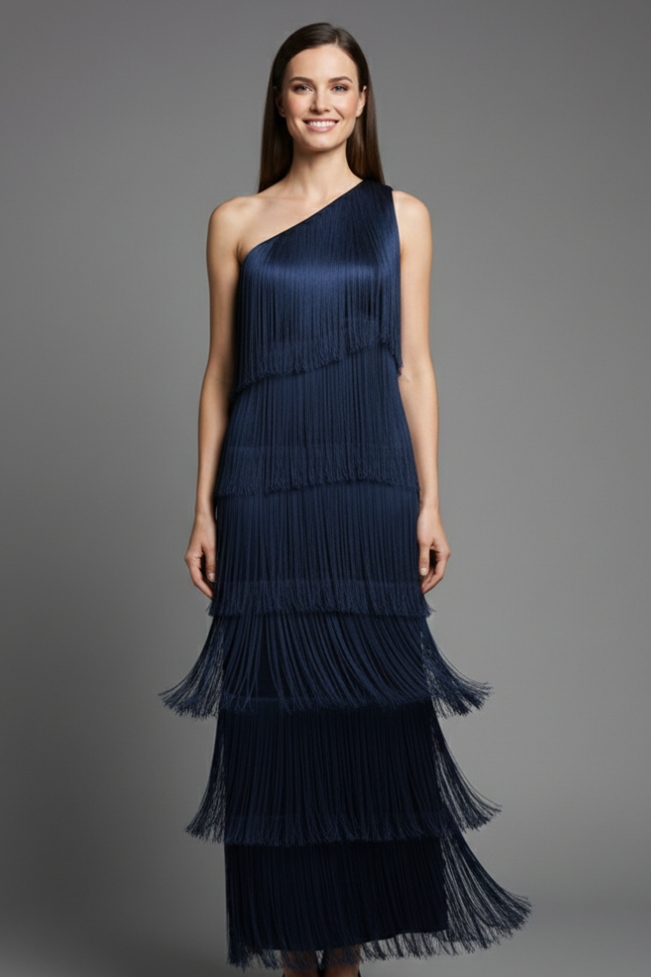 Women’s Dress with Fringe Skirt and Sleeveless Cut