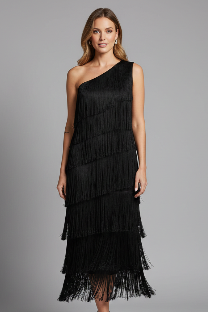 Women’s Dress with Fringe Skirt and Sleeveless Cut