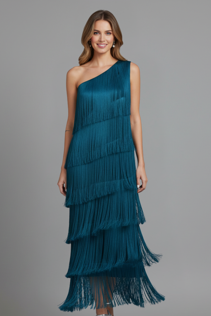 Women’s Dress with Fringe Skirt and Sleeveless Cut