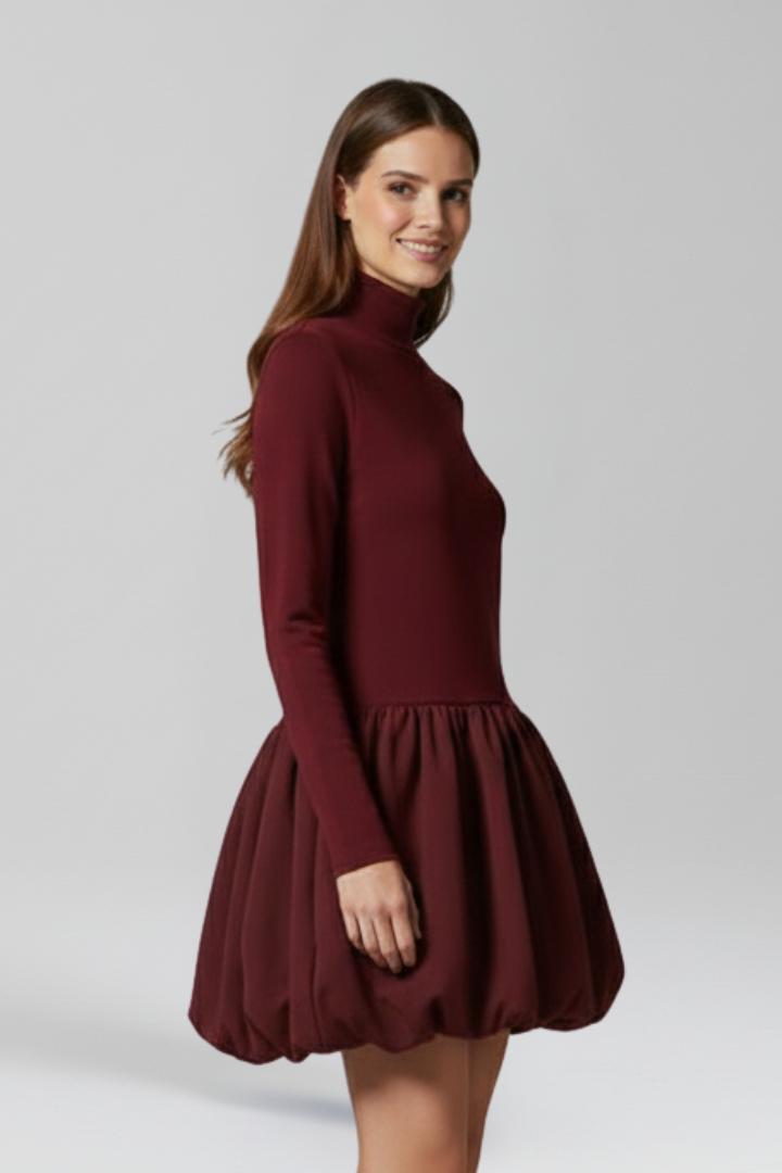 Women’s Dress with High Neckline and Long Sleeves