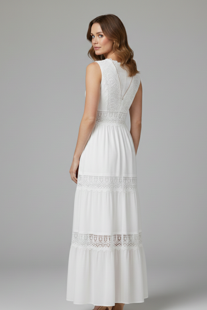 Women’s Dress with Lace Appliques and Tiered Skirt