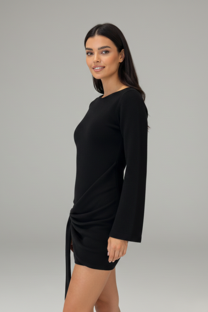 Women’s Dress with Long Sleeves and Side Knot Detail