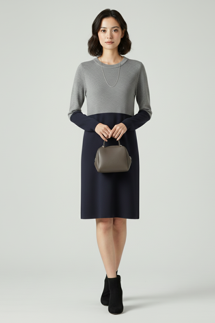 Women’s Dress with Long Sleeves and Structured Surface