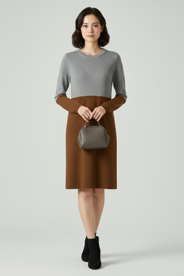 Women’s Dress with Long Sleeves and Structured Surface