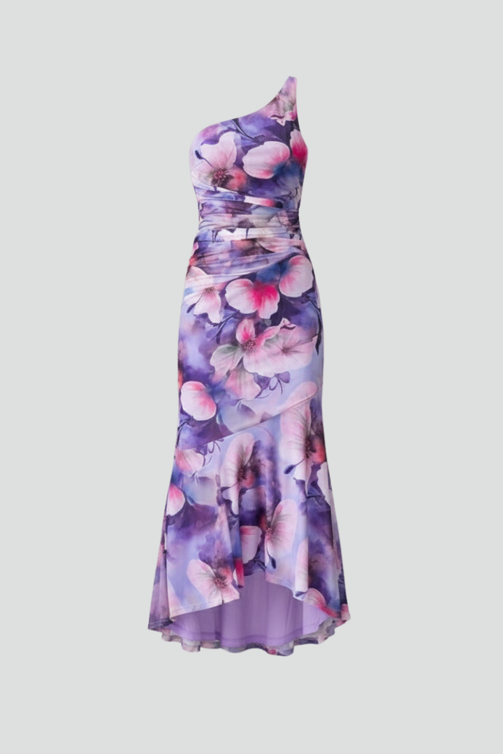 Women’s Dress with One-Shoulder Neckline and Asymmetrical Hem