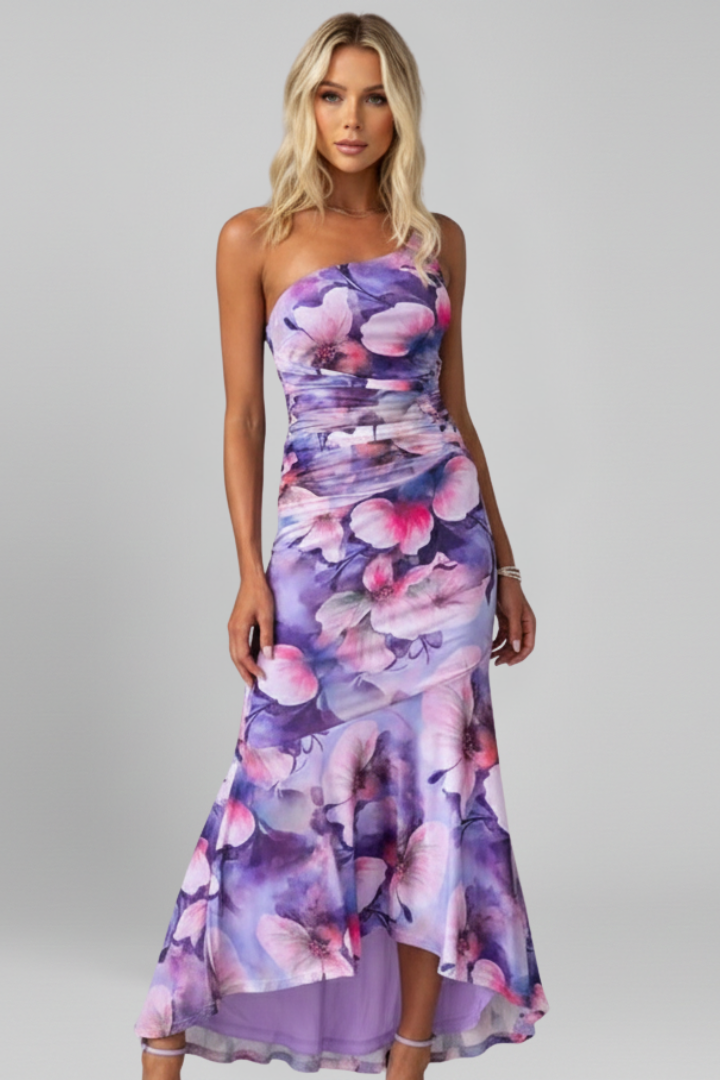 Women’s Dress with One-Shoulder Neckline and Asymmetrical Hem