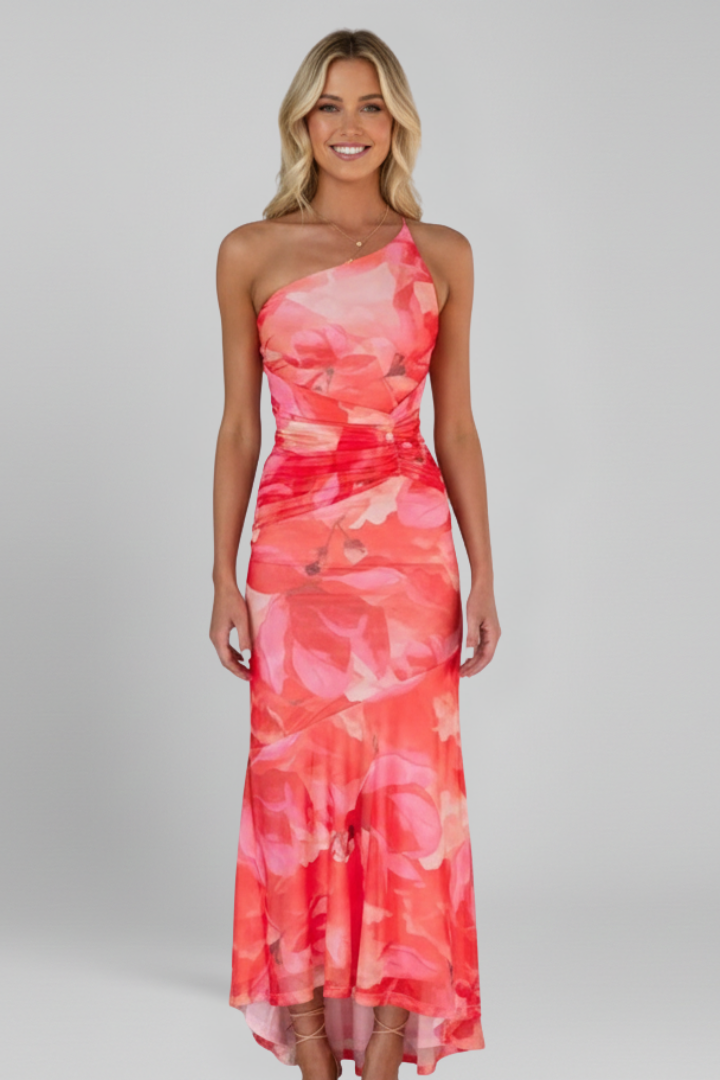 Women’s Dress with One-Shoulder Neckline and Asymmetrical Hem