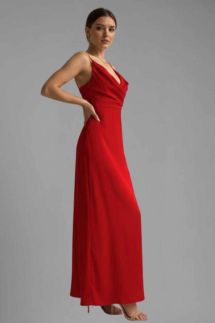 Women’s Dress with Round Neck and Plain Woven Surface