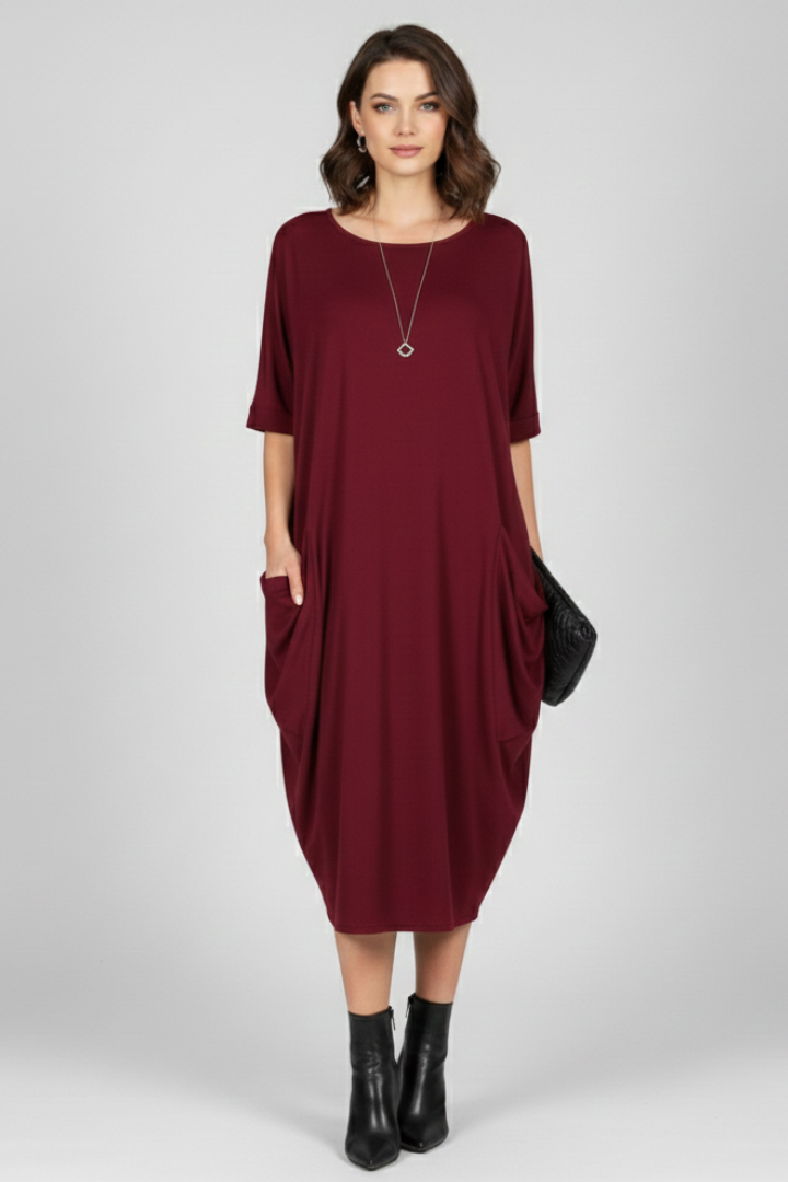Women’s Dress with Round Neck and Short Sleeves