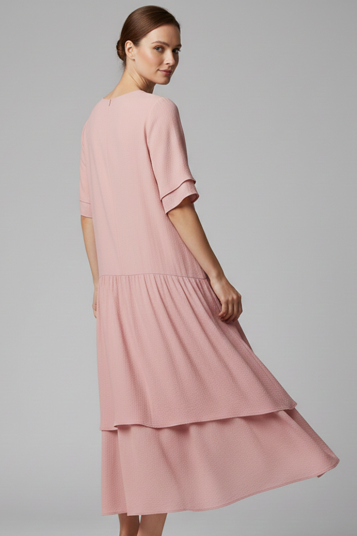 Women’s Dress with Round Neckline and Short Sleeves