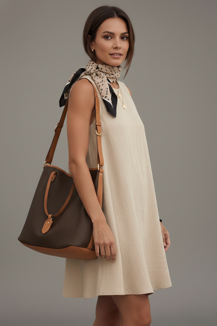 Women’s Dress with Round Neckline and Side Pockets