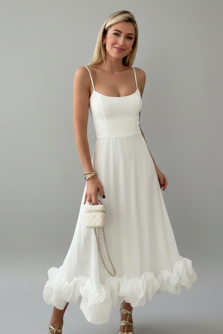 Women’s Dress with Sleeveless Cut and Ruffled Hem