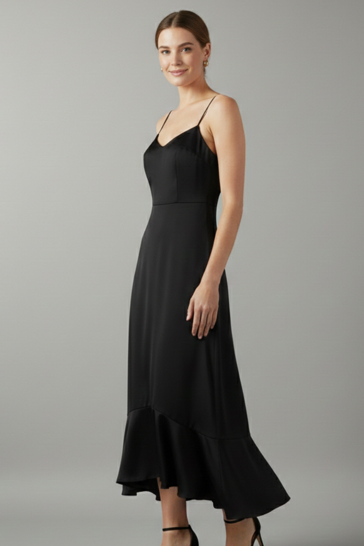 Women’s Dress with Sleeveless Cut and Ruffled Hem