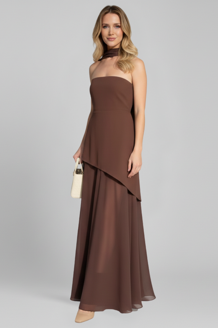 Women’s Dress with Strapless Neckline and Side Slit