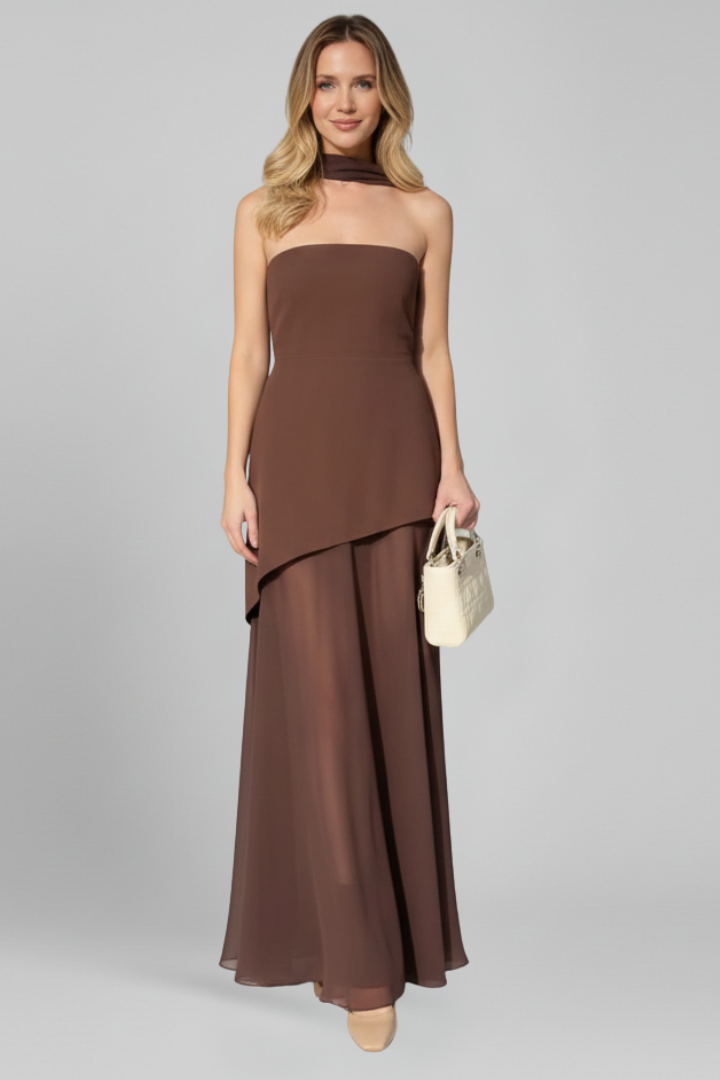 Women’s Dress with Strapless Neckline and Side Slit