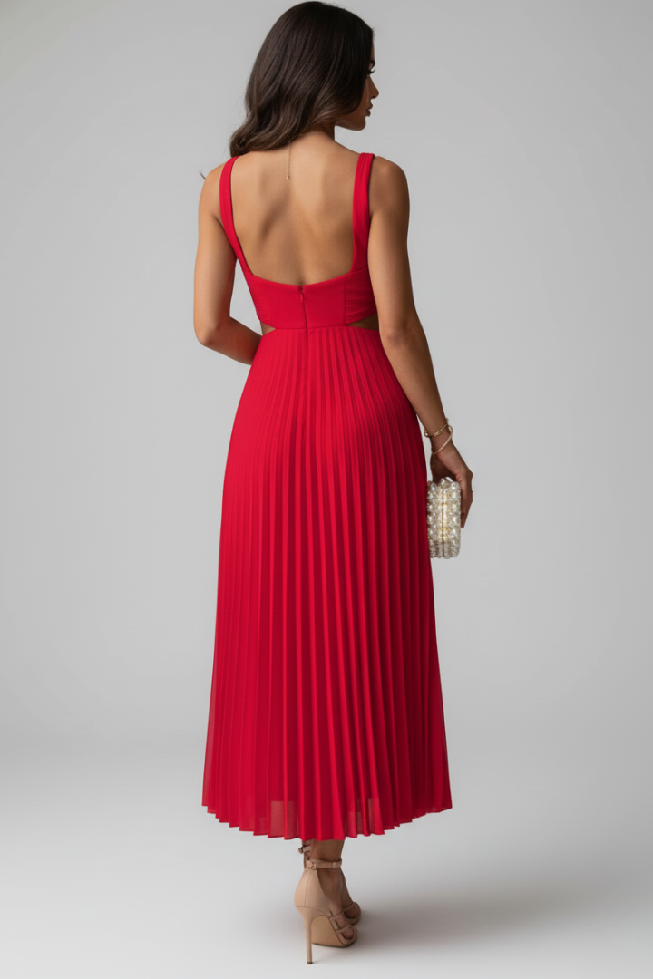 Women’s Dress with V-Neck and Pleated Skirt