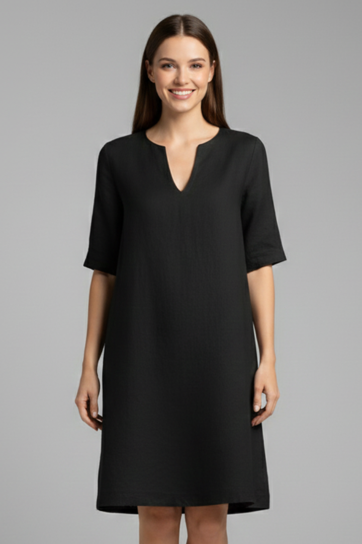 Women’s Dress with V-Neck and Three-Quarter Sleeves