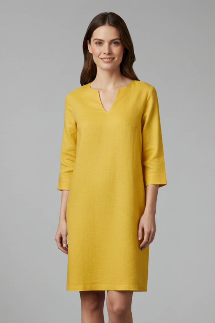 Women’s Dress with V-Neck and Three-Quarter Sleeves