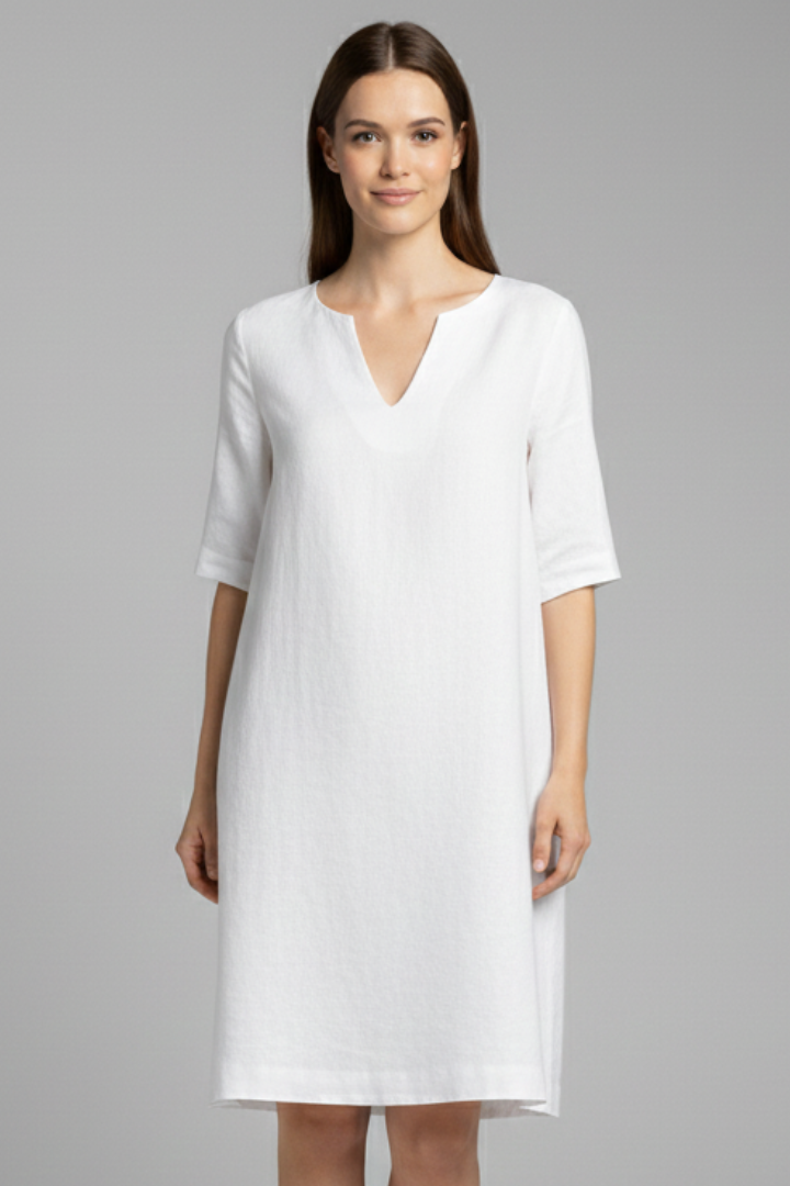 Women’s Dress with V-Neck and Three-Quarter Sleeves