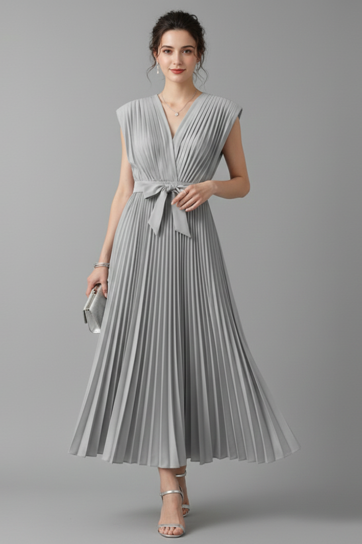 Women’s Dress with V-Neck and Tie-Back Design