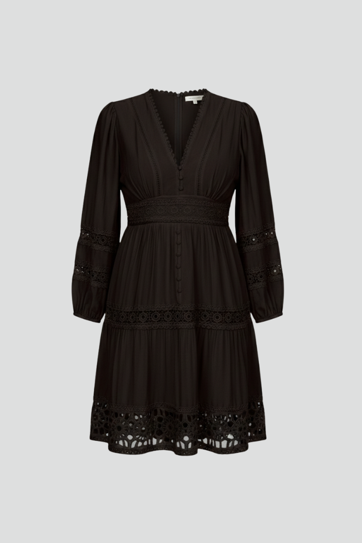 Women’s Dress with V-Neckline and Lace Panels