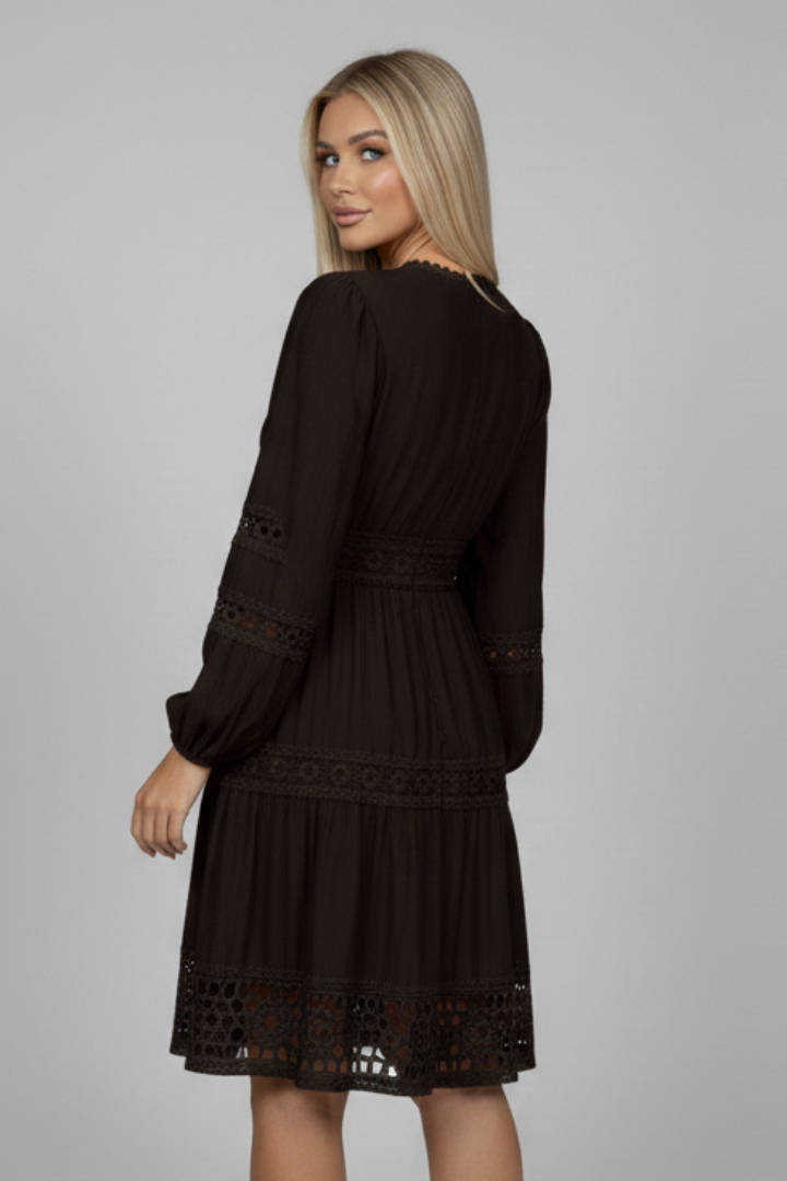 Women’s Dress with V-Neckline and Lace Panels