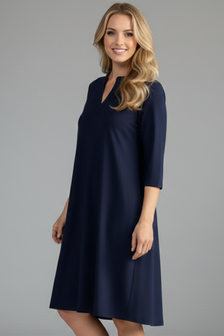 Women’s Dress with V-Neckline and Short Sleeves