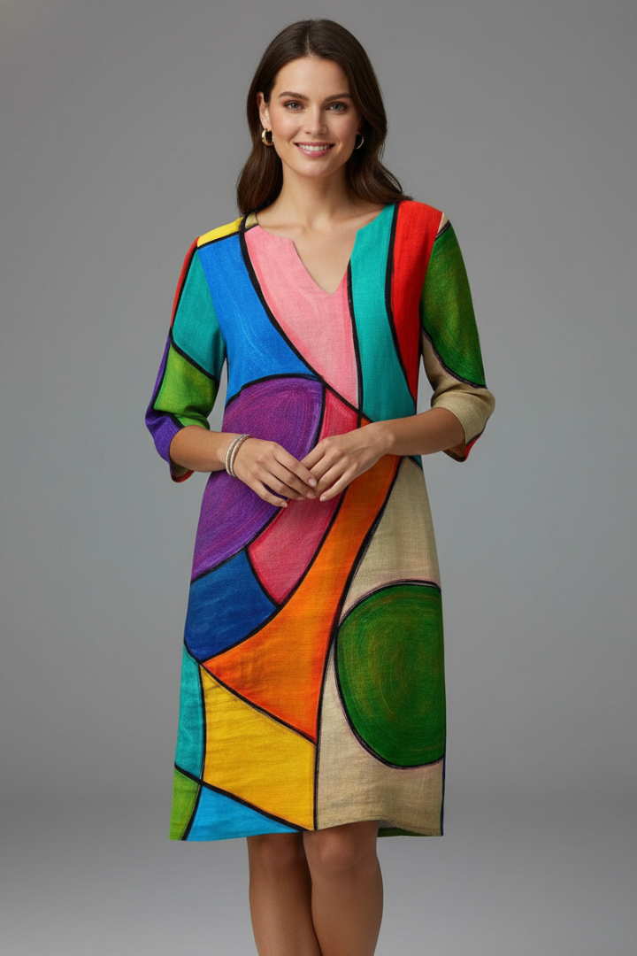 Women’s Dress with V Neck and Floral Pattern